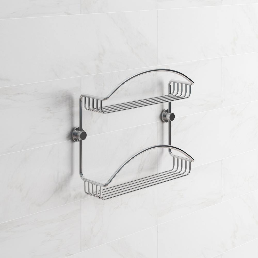 No Drilling Required Draad Rustproof Solid Brass Shower Caddy 12 in. Double Shelf in Chrome DK230-CHR