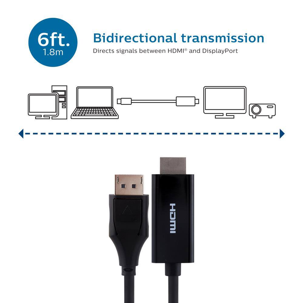 Philips 6 ft. Displayport to 4K HDMI 2.0 Cable Male to Male Cable SWV9216G27