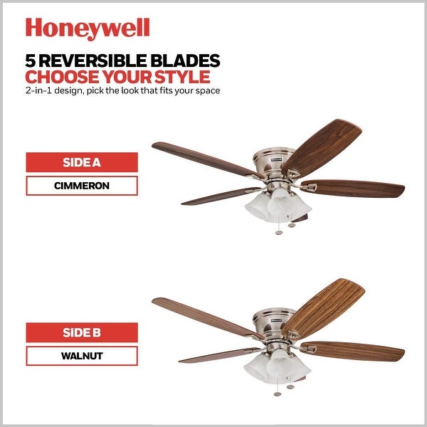 Honeywell Glen Alden Brushed Nickel Hugger Ceiling Fan with 4 Light - 52-inch Shopping - The Best Deals on Ceiling Fans | 22393911