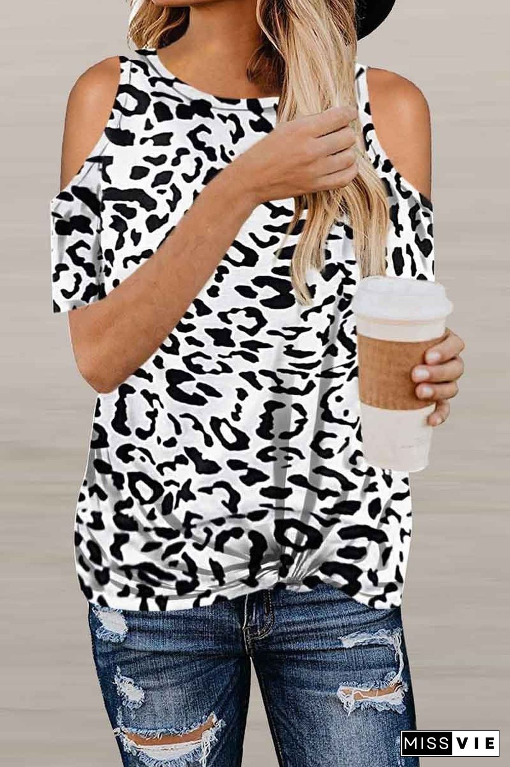 Off-Shoulder Leopard Print T-Shirt ( 2 Colors )