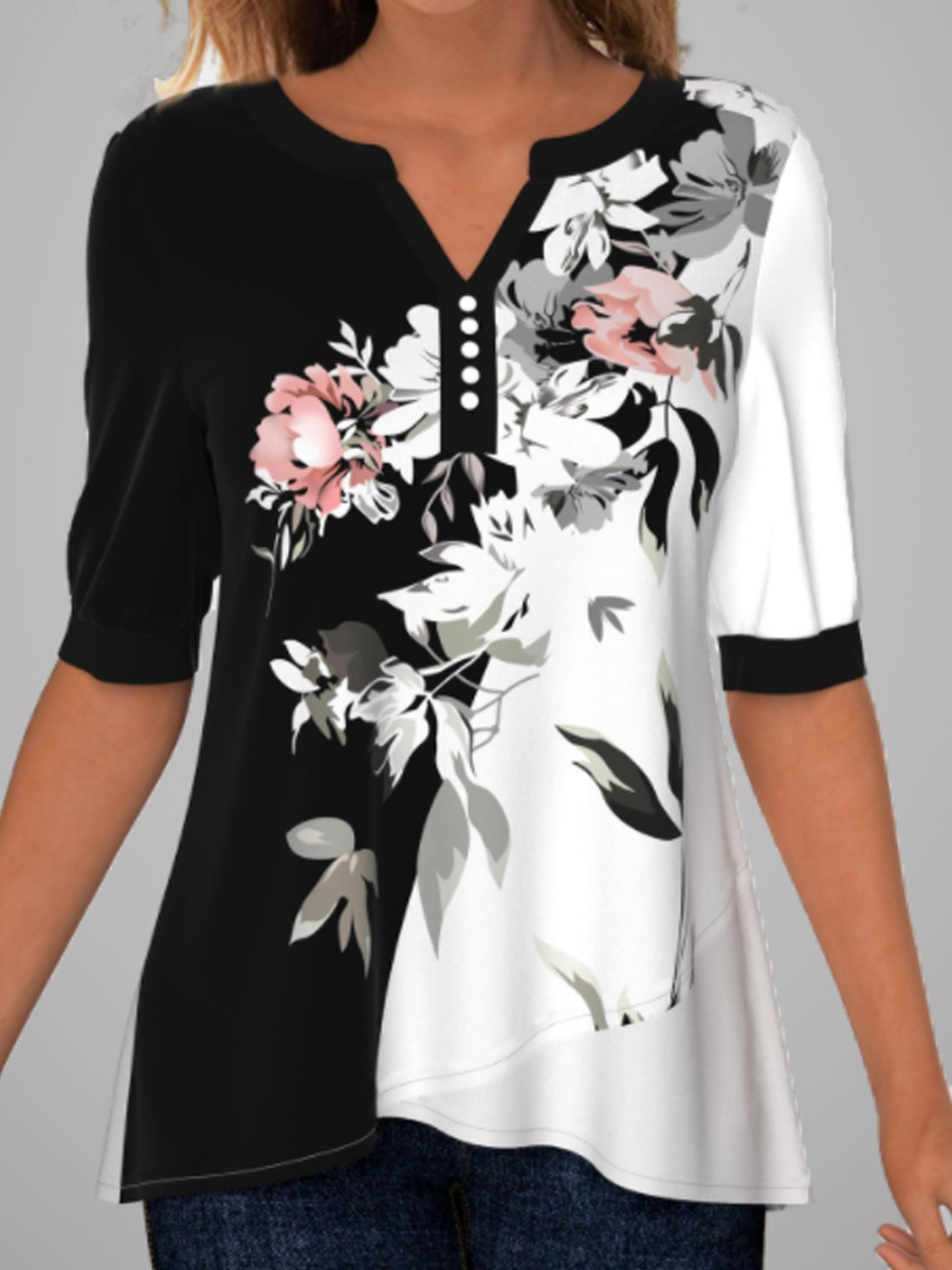 Floral Print Casual Short-sleeved Blouse