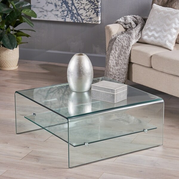 Ramona Square Glass Coffee Table with Shelf by Christopher Knight Home