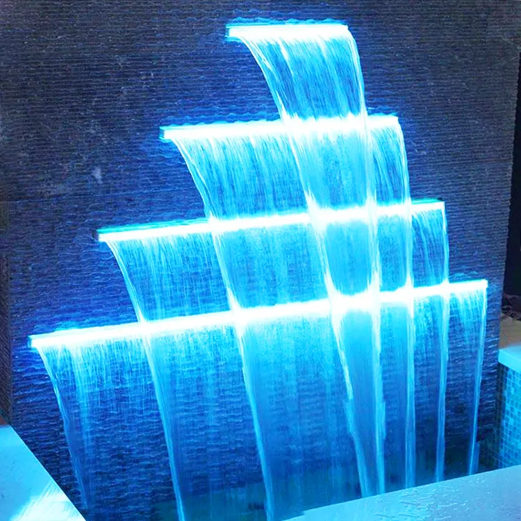 Indoor Outdoor Decorative colorful LED light waterfall Acrylic wall water cascade sheer discent swimming pool waterfall