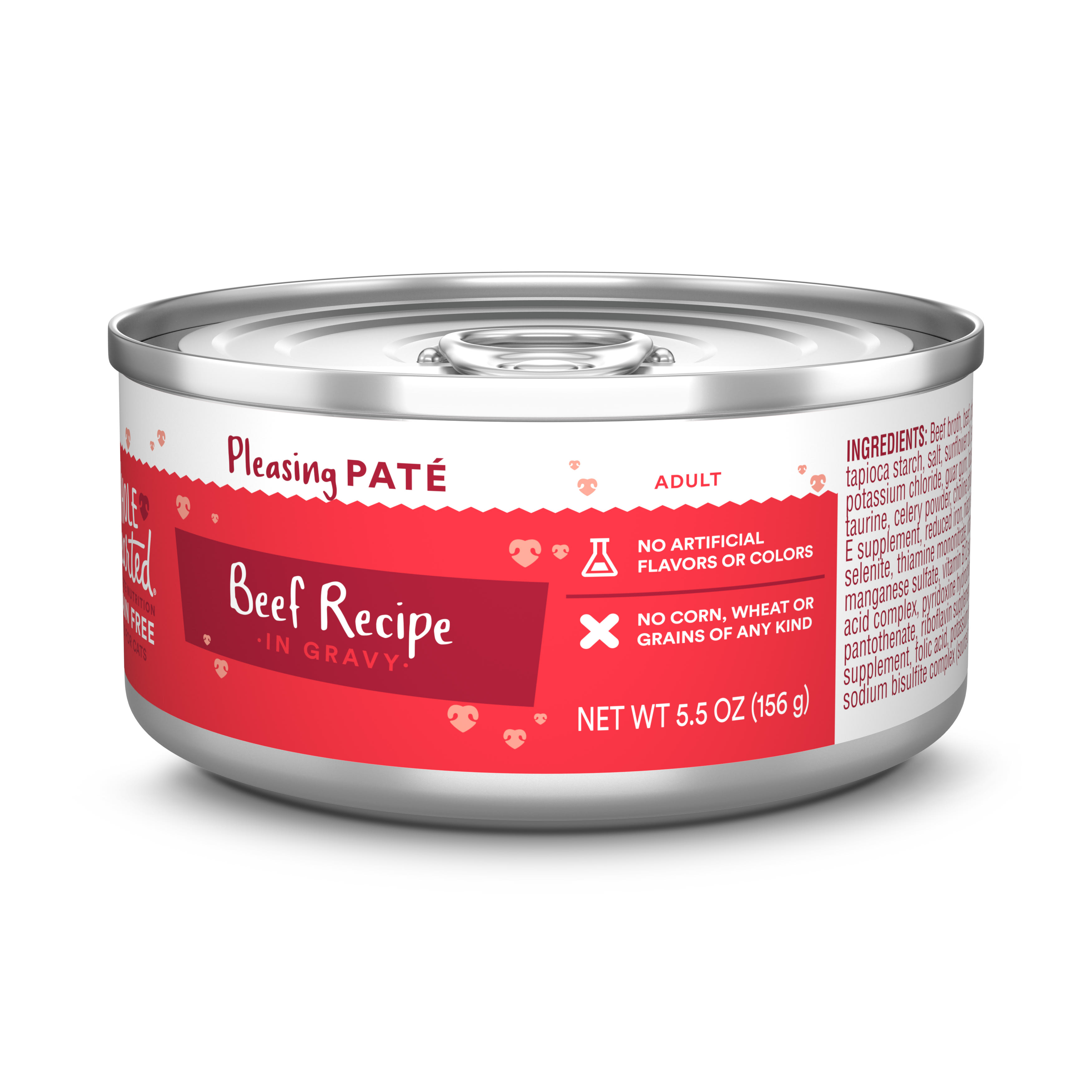 WholeHearted Grain Free Beef Recipe Pate Adult Wet Cat Food， 5.5 oz.