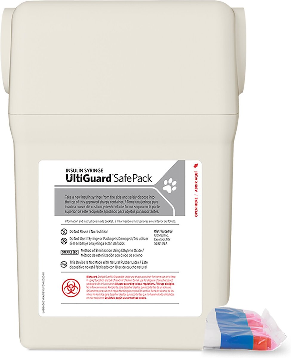 UltiCare VetRx UltiGuard SafePack Insulin Syringes and Sharps Container U-100 12.7mm x 29G