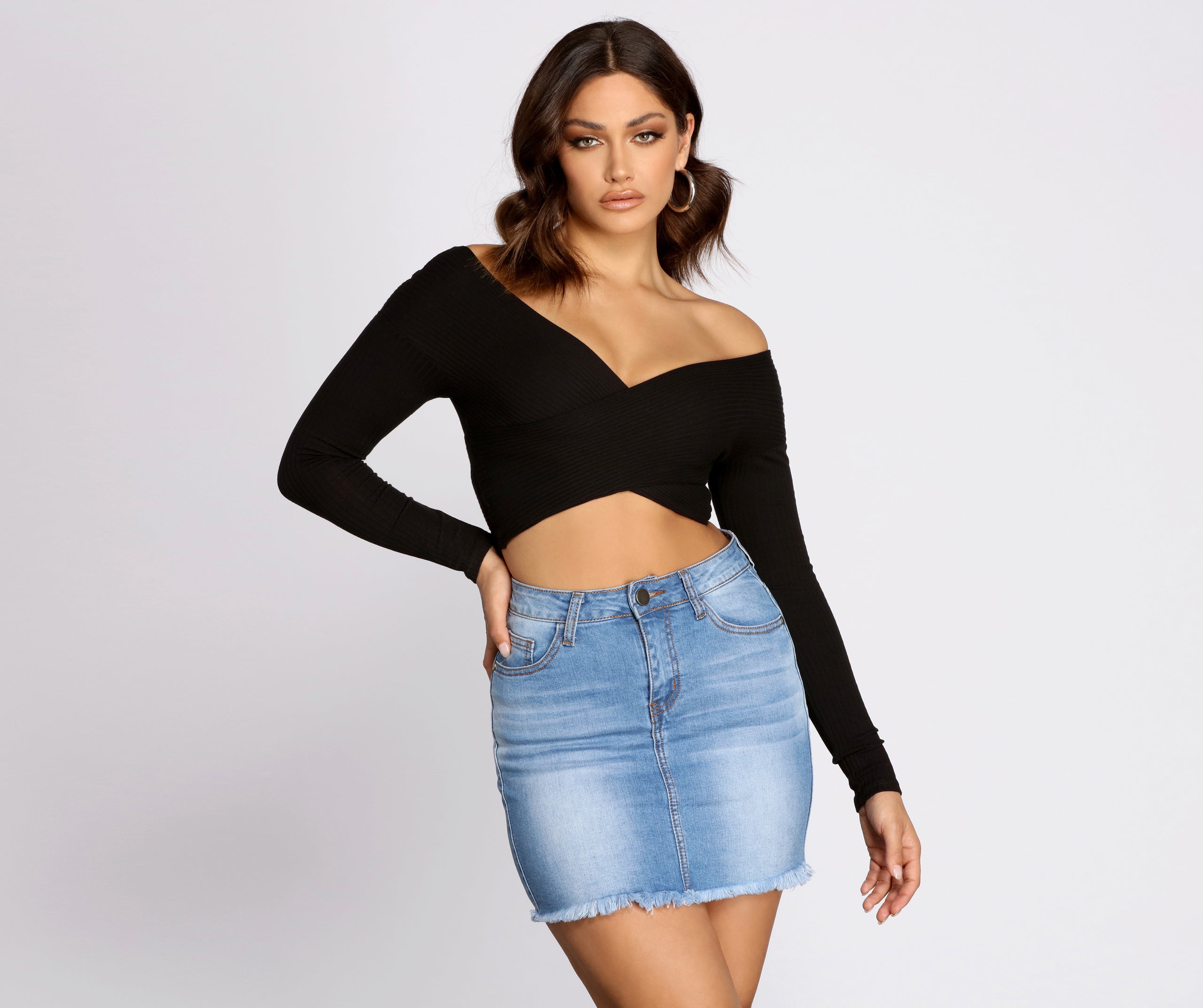 Cropped Long Sleeve Ribbed Top