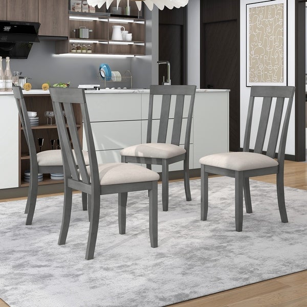 Wood Set of 4 Dining Chairs Soft Fabric Retro Dining Room Chairs with Seat Cushions and Curved Back for Kitchen Chairs(Gray)