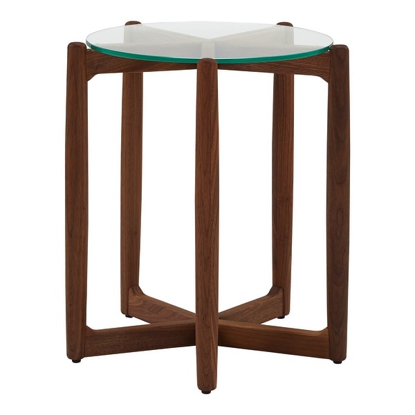 Aurelle Home Heatra Modern Solid Wood Round Glass Top Side Table