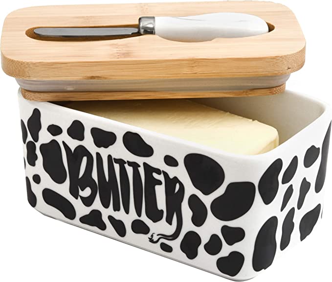 Lumicook Porcelain Butter Dish with Knife fits two sticks of butter(Black )