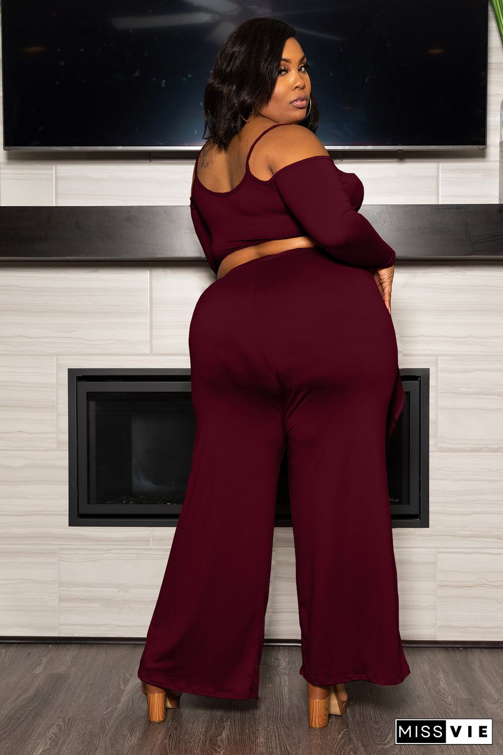 Plus Size Irregular Solid Casual Wide-leg Pants Suits