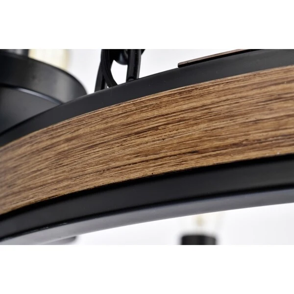 Aada Matte Black Metal 9 Light Wood Grain Finish Wagon Wheel Chandelier 32-Inch Shopping - The Best Deals on Chandeliers