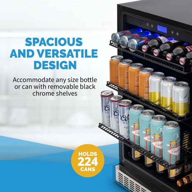 Built in Premium 224 Can Beverage Fridge Seamless Stainless Steel Door Compact Drinks Cooler Bar Refrigerator