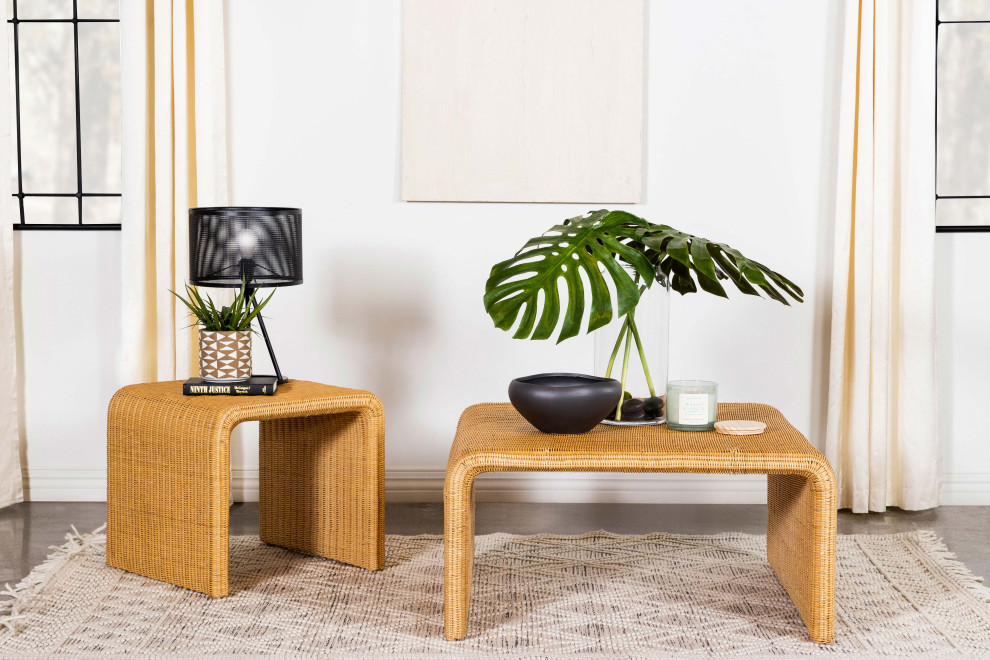 Juanita Square Rattan Coffee Table Natural   Modern   Coffee Tables   by Modon  Houzz