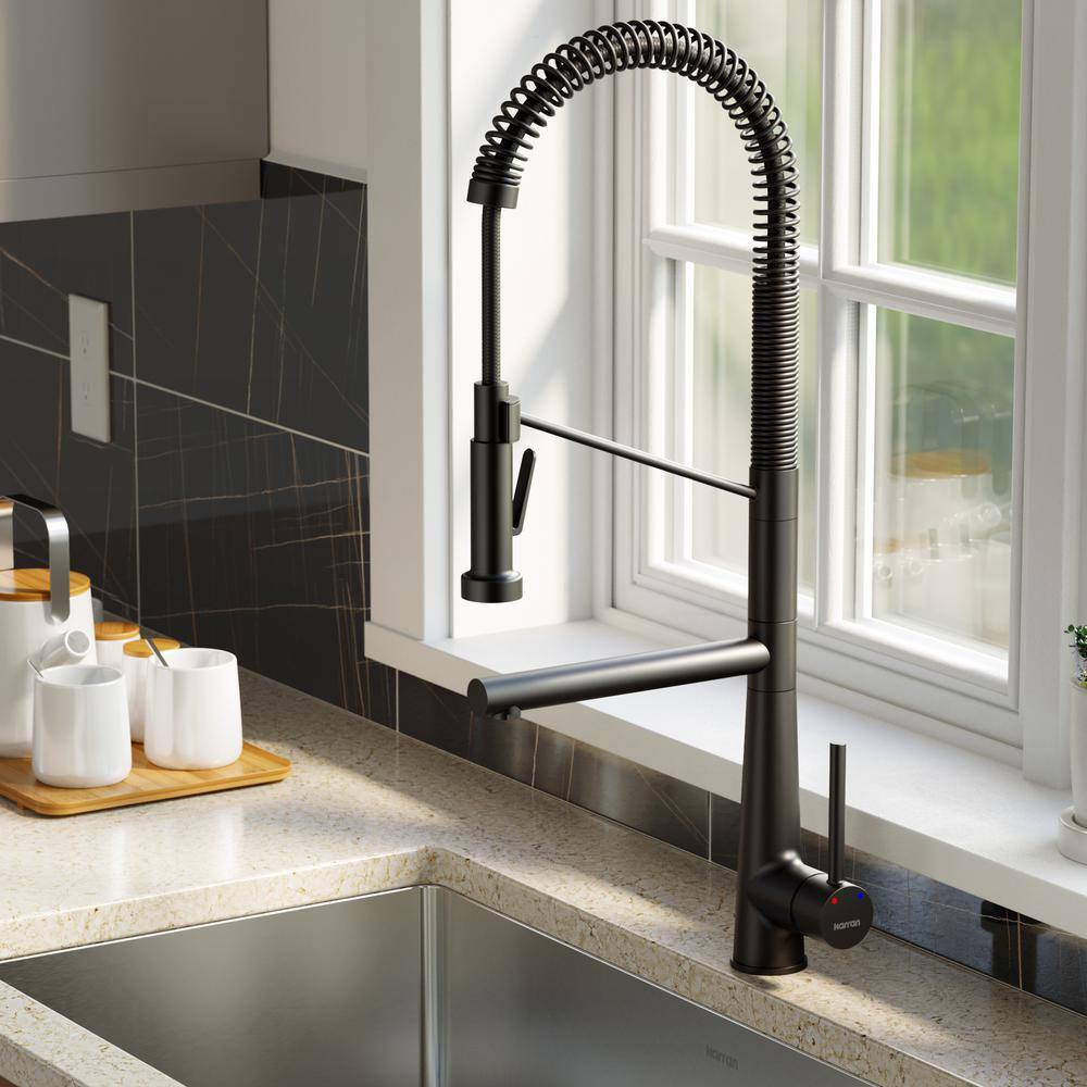 Karran Tumba Single Handle Pull Down Sprayer Kitchen Faucet in Matte Black KKF230MB