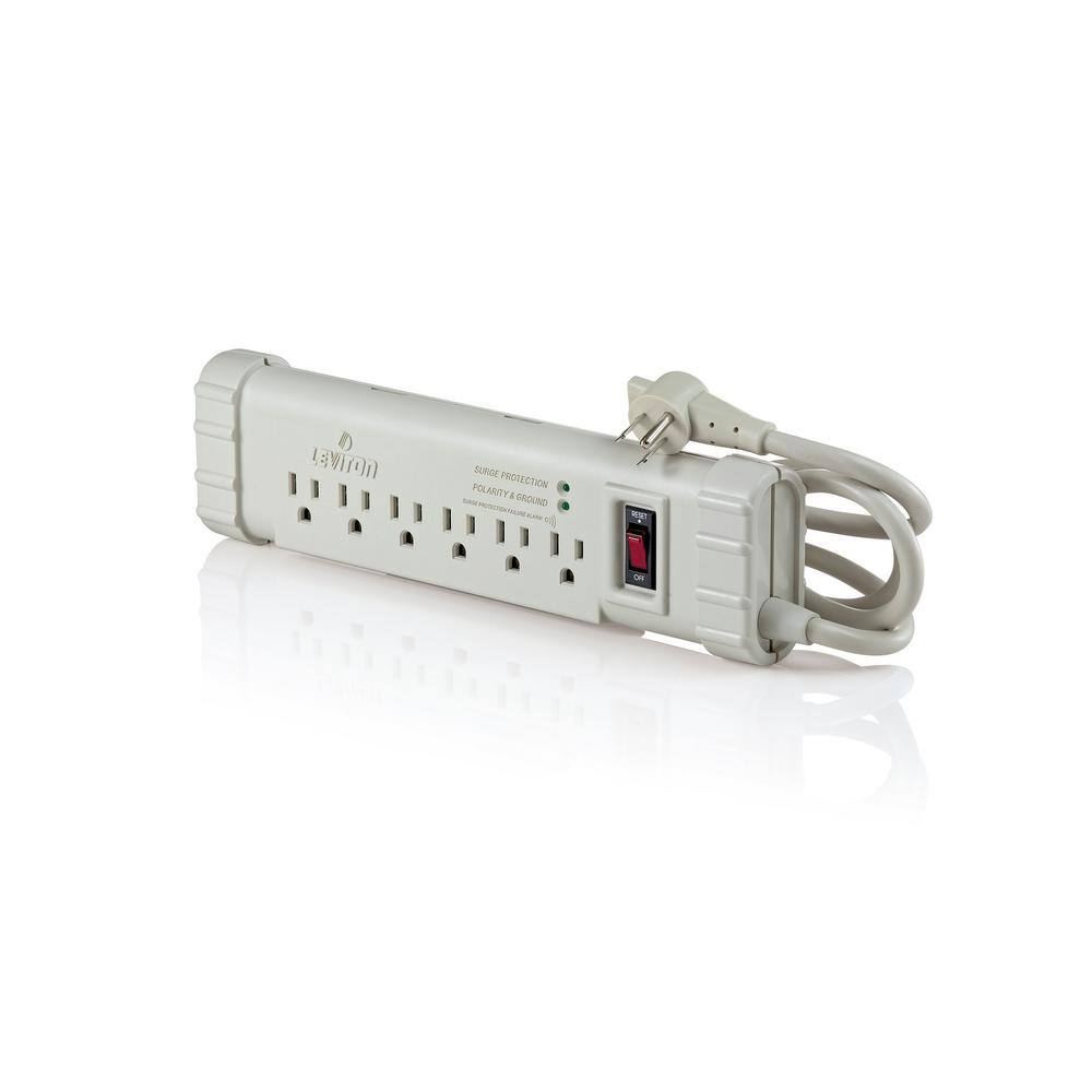 Leviton 15 Amp Office Grade Surge Protected 6-Outlet Power Strip 1010 Joules OnOff Switch 6 Foot Cord Beige S1000-PTC