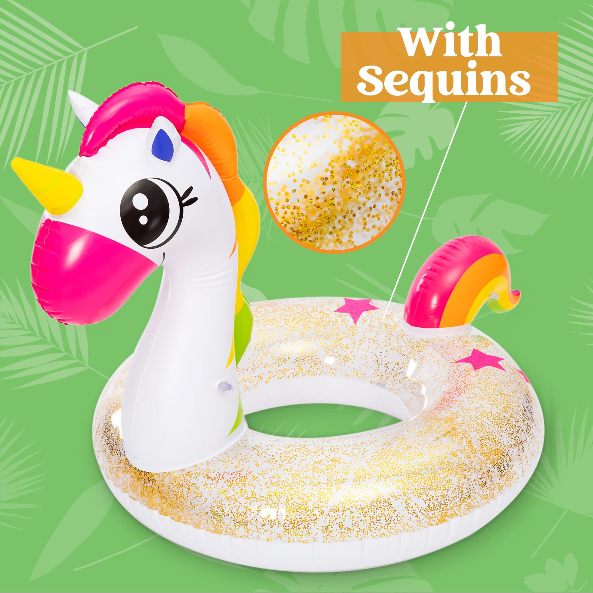 JOYIN 2 Set Inflatable Unicorn & Flamingo Pool Float with Glitters 35.5”, Pool Tubes for Floating, Fun Beach Floaties, Pool Toys, Summer Pool Beach Outdoor Party Supplies Party Toys for Kids