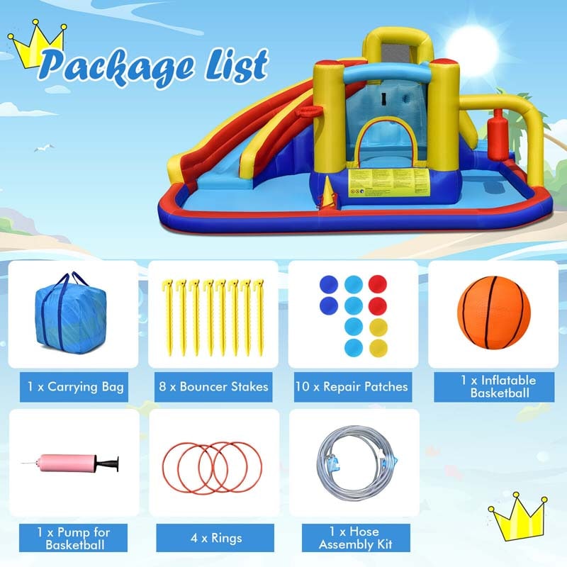 7-in-1 Kids Giant Water Park Inflatable Water Slide Bounce House Castle Jumping Sliding Bouncer with Trampoline