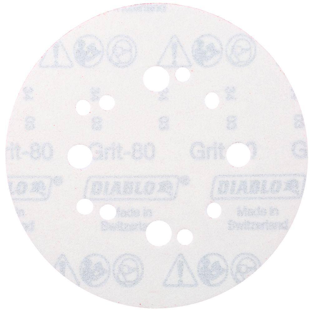 DIABLO 5 in. 80-Grit Universal Hole Random Orbital Sanding Disc with Hook and Lock Backing (50-Pack) DCD050080H50G