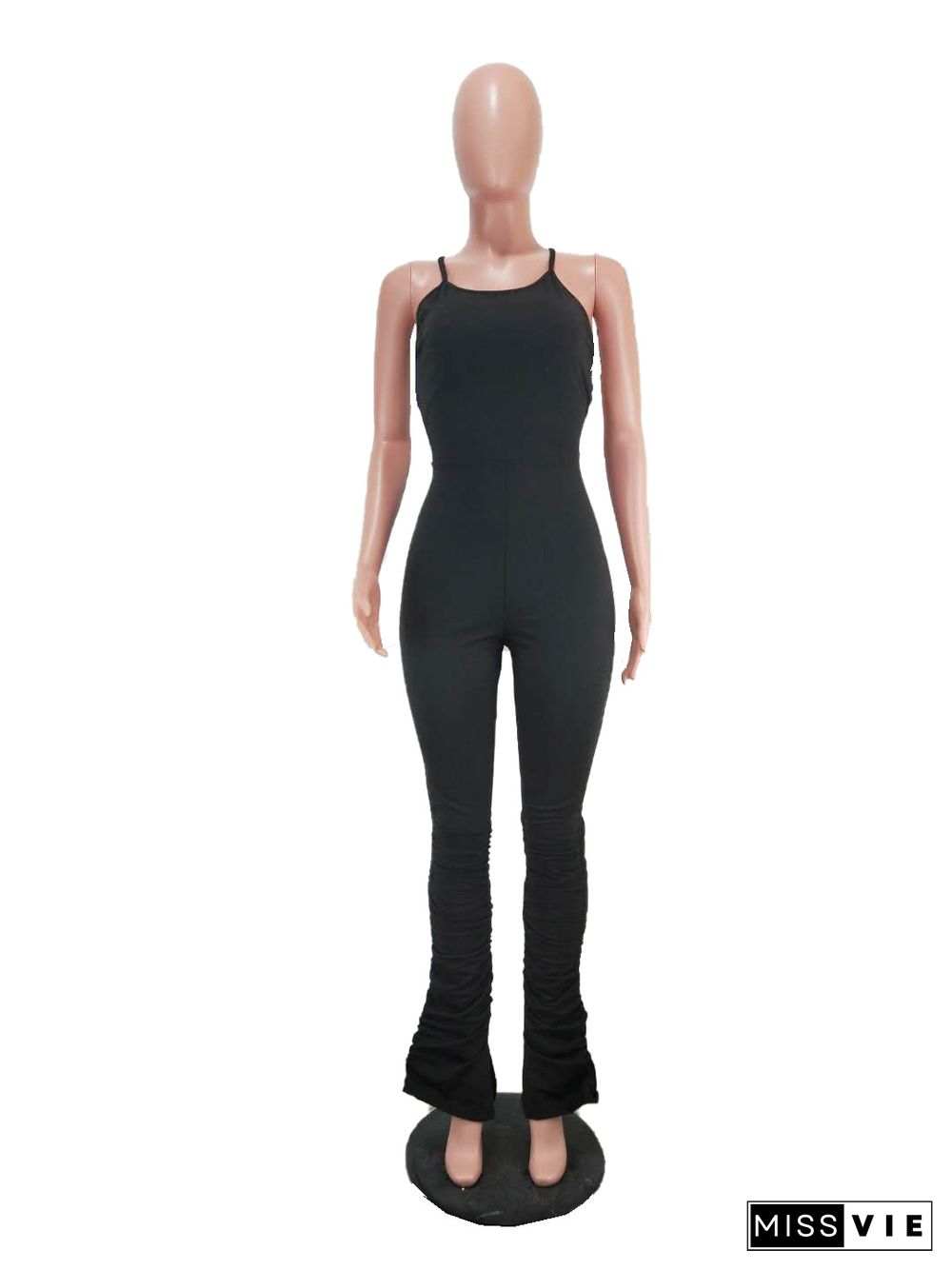 Slingback Band Pleated Split Microhorn Jumpsuit