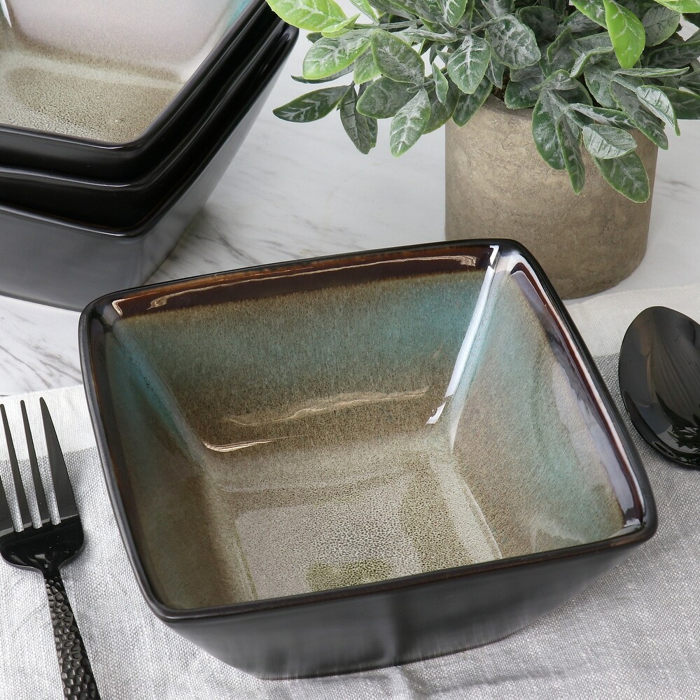 Hometrends Tequesta 4 Piece 6 Inch Square Stoneware Bowl Set in Taupe   24 Ounce