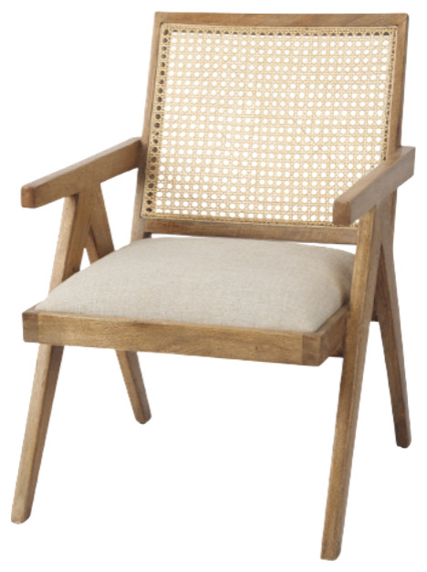 Donna Beige Fabric Seat w/ Light Brown Solid Wood  ampCane Accent Chair   Tropical   Armchairs And Accent Chairs   by Mercana  Houzz