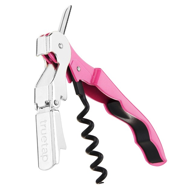 True Truetap Pink Double Hinged Waiter s Corkscrew Stainless Steel Wine Key With Foil Cutter