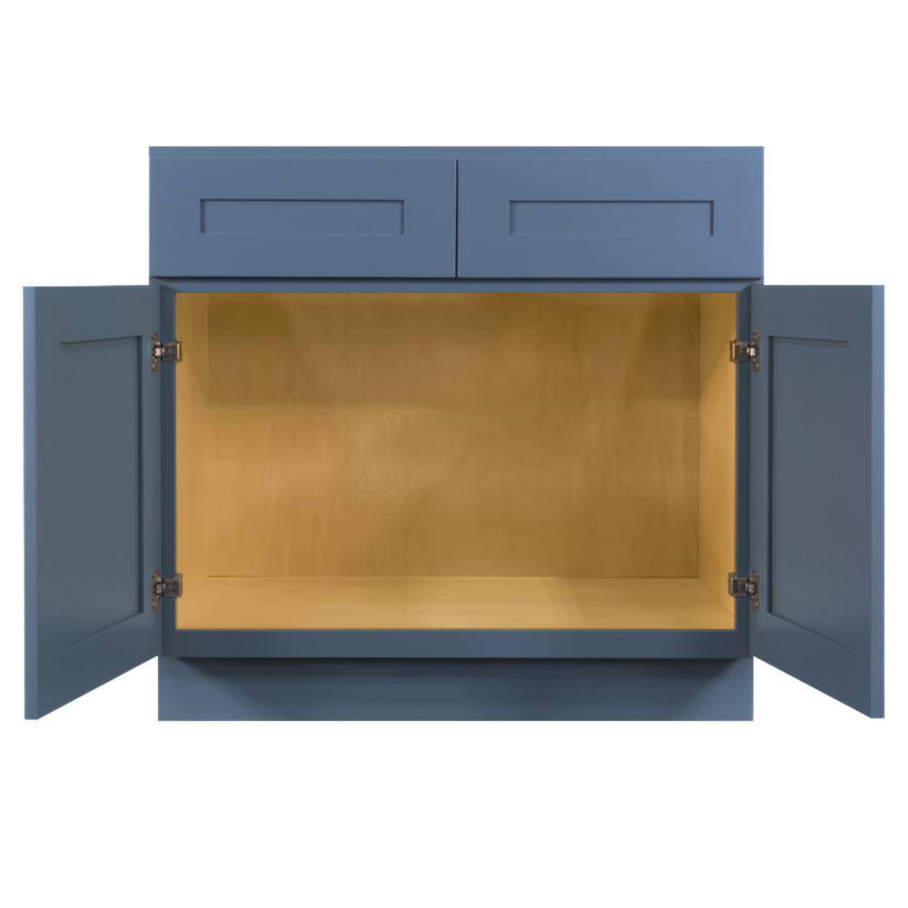 LIFEART CABINETRY Lancaster Blue Plywood Shaker Stock Assembled Sink Base Kitchen Cabinet with Soft Close Doors 36 in. W x 24 in. D ALB-SB36