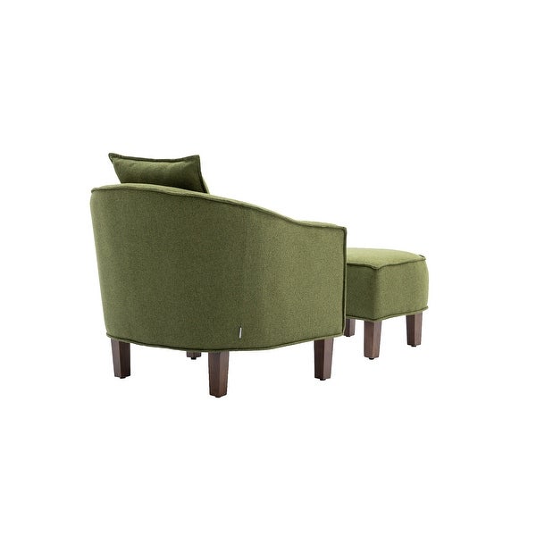 Modern Barrel Chair Mid Century Upholstered Accent Chair Round Arms Chair with Ottoman， Green