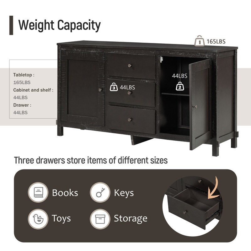 64 inch Width Retro Solid Wood Buffet Cabinet