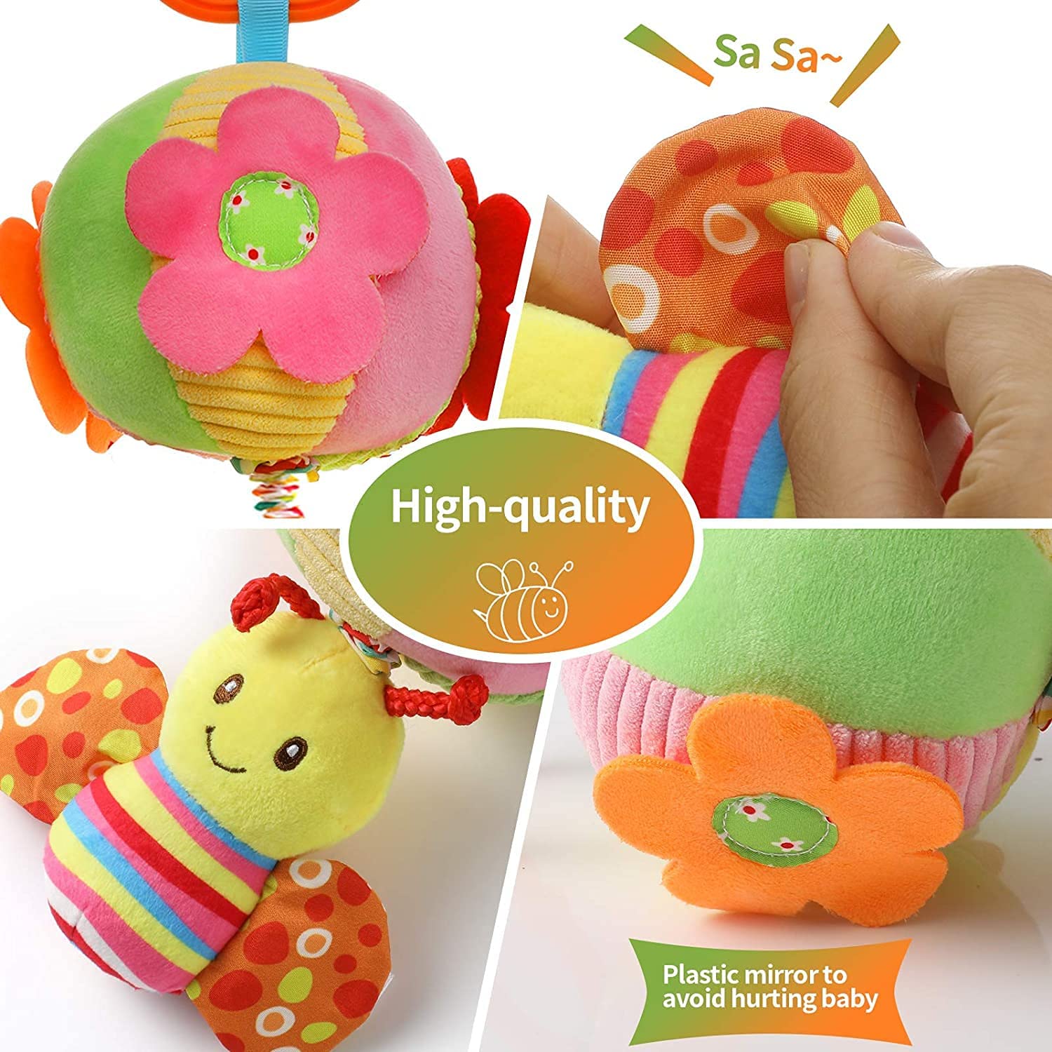 Stroller Car Seat Crib Toys Travel Activity Plush Toys for Newborn Baby 0-3 3-6 6-9 9 to 12 12 to 24 Month Boys Girls， Soft Hanging Carseat Birthday Christmas Toys Gifts for 1-2 Year Old Girls