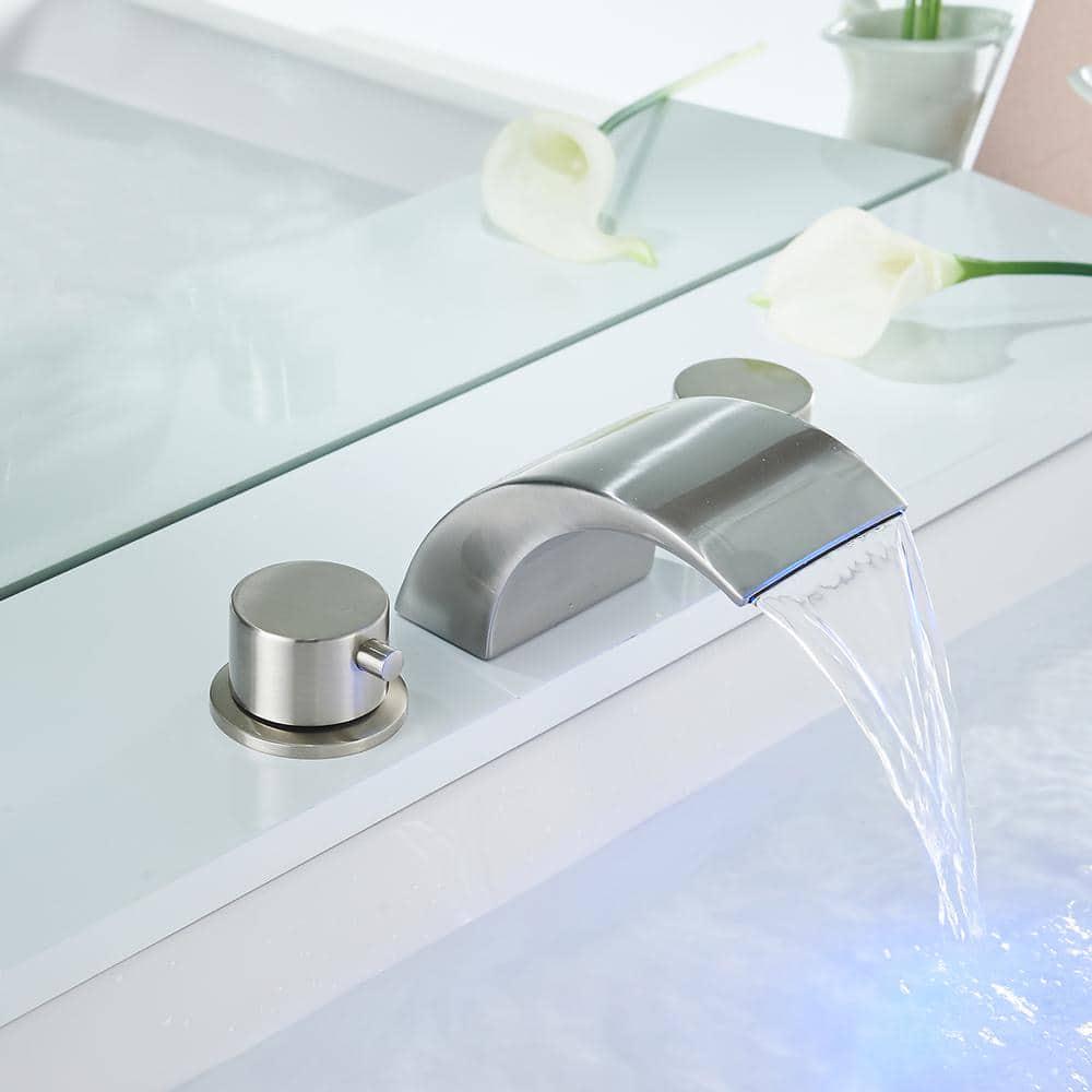 BWE 8 in Widespread 2Handle Bathroom Faucet With Led Light And Pop Up Drain in Brushed Nickel