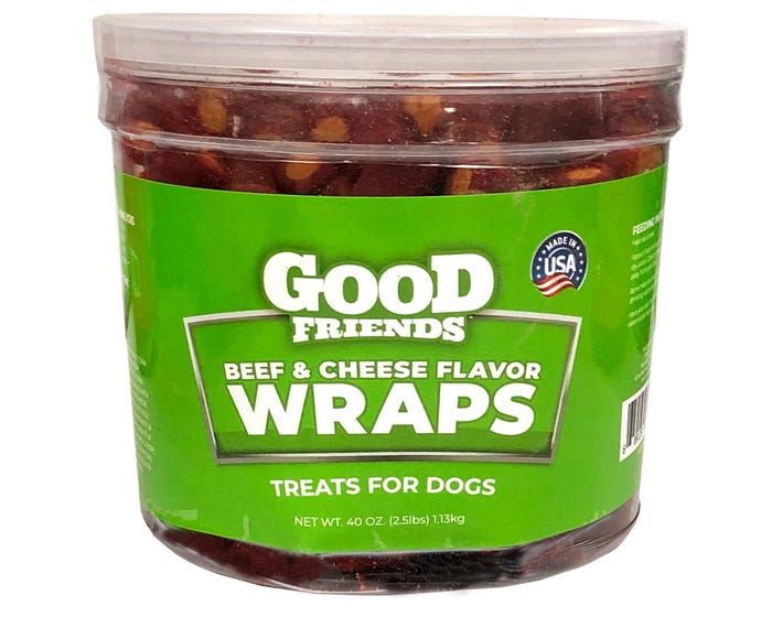 Good Friends Beef  Cheese Flavor Wraps for Dogs， 40 oz. Tub.