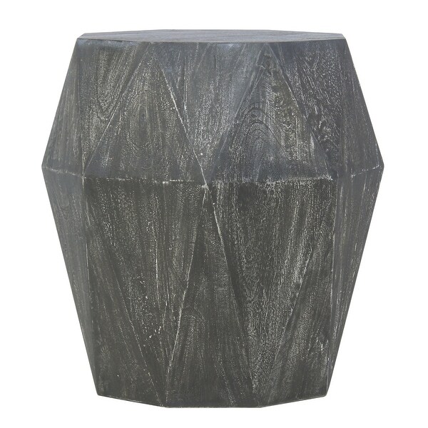 Ashton Faceted End Table with Diamond Pattern and Wooden Frame， Gray