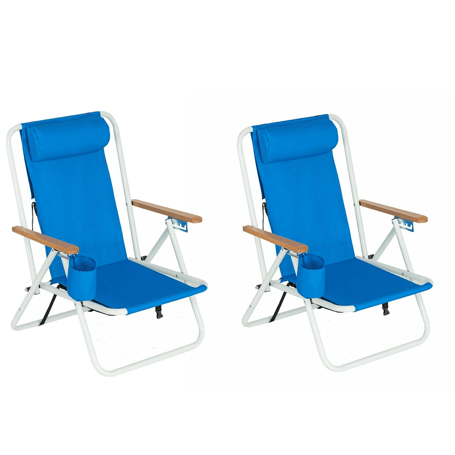 2 Pack Folding Lawn Chair Backpack Beach Chair with 4 Positions, Arms, Shoulder Strap, Cup Holder for Sports, Camping, Pool