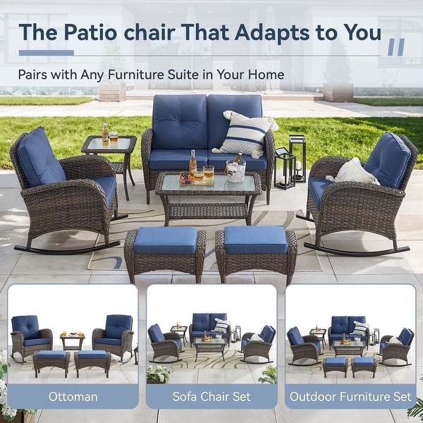 Gymojoy Patio Furniture Set PE Wicker Rocking Chairs and Side Table