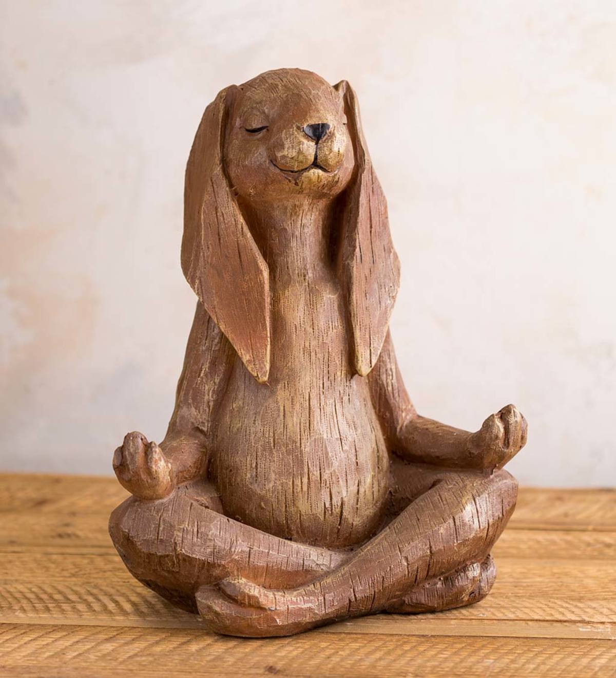 Wind & Weather Yoga-Pose Rabbit Resin Garden Statue With Look of Carved Wood