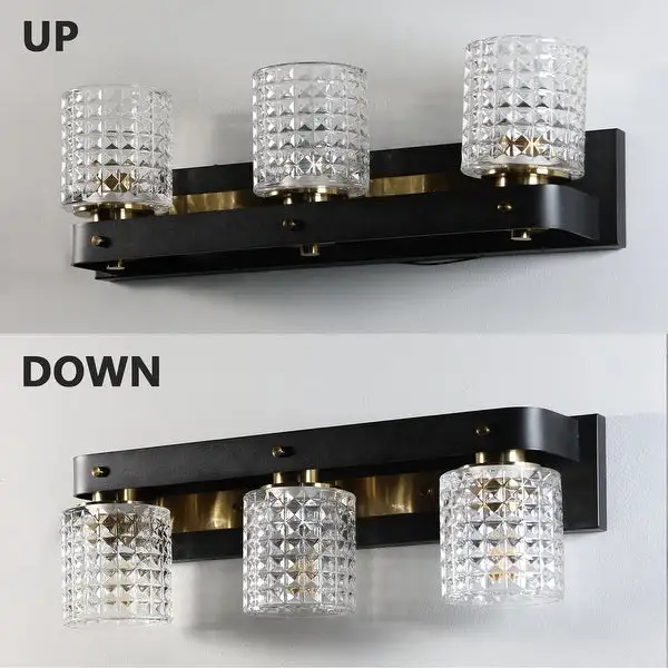 ExBrite Farmhouse 3-lights Bathroom Dimmable Iron Black Cut Crystal Modern Vanity Lights Wall Sconces - 3-Light-Black