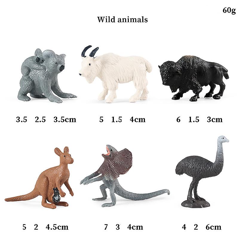 6psc Simulation Wild Animals Koala Goat Buffalo Kangaroo Frilly Lizard Emu Ornament Kids Toy