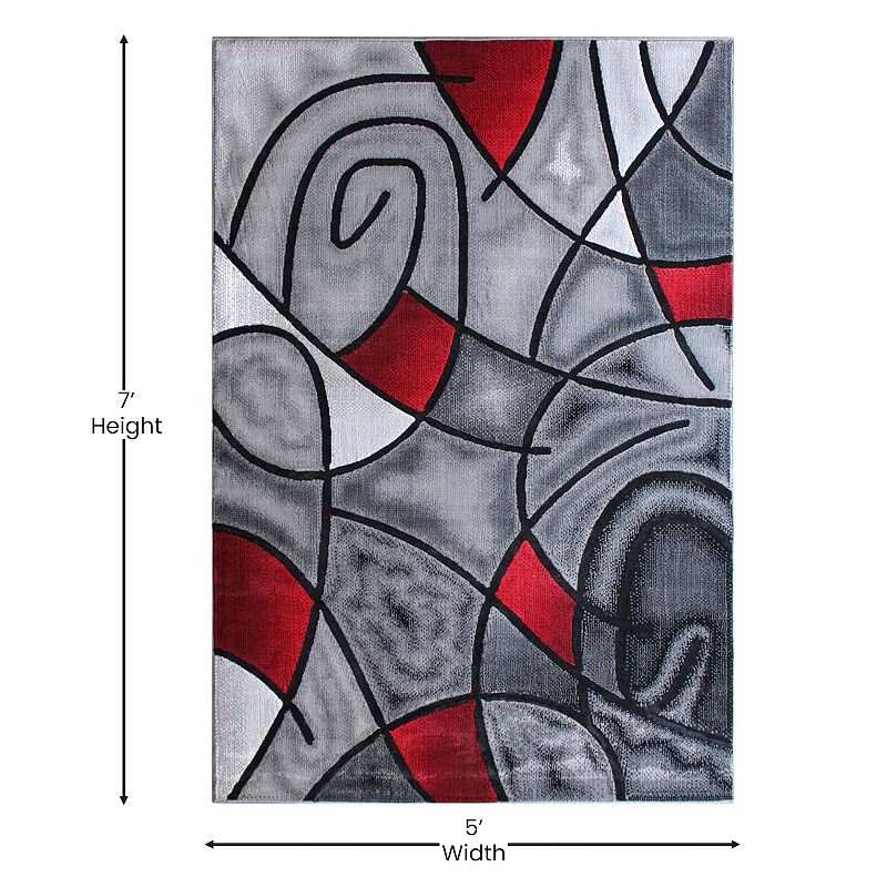 Masada Rugs Masada Rugs Trendz Collection 5'x7' Modern Contemporary Area Rug in Red， Gray and Black