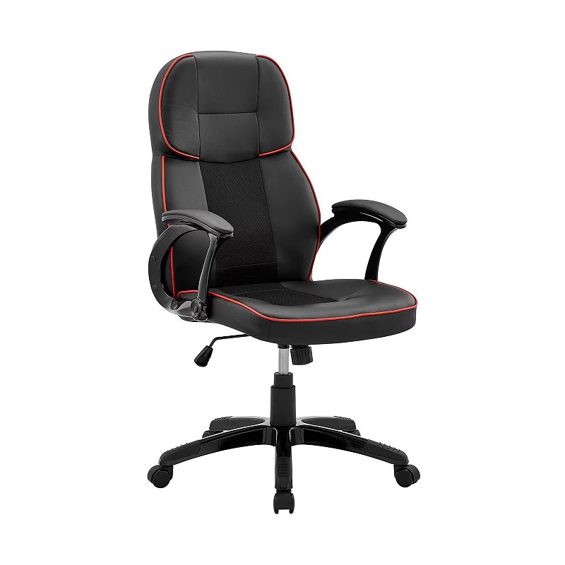 Vic 26 Inch Ergonomic Gaming Office Chair， Red Welt Corded Edges， Black