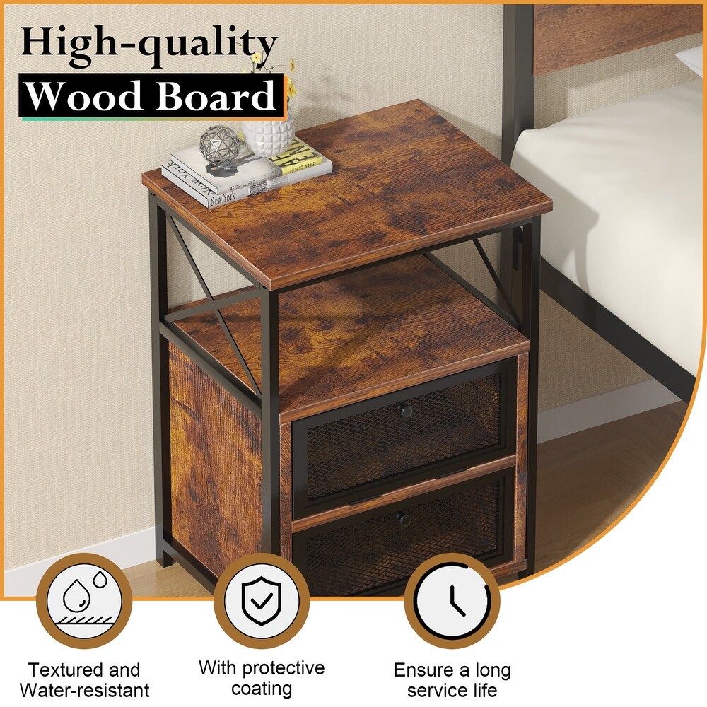 Modern Nightstand with 3 tier Storage Shelves  Brown Nightstands/Black Nightstands (Set of 2)