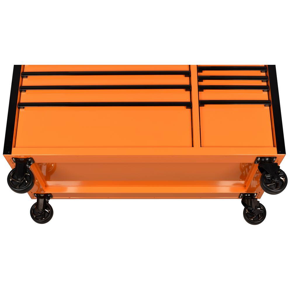 Husky 52 in. W x 24.5 in. D Standard Duty 10-Drawer Mobile Workbench Tool Chest with Solid Wood Work Top in Gloss Orange H52MWC10ORG