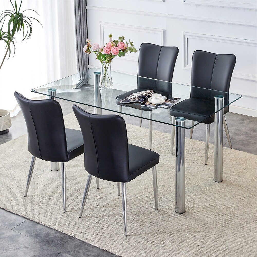 Rectangular Glass Dining Table  Modern Clear Tempered Glass Table with Metal Tube Legs (51x31\