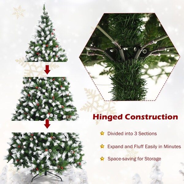 Costway 6ft/7.5ft/9ft Prelit Snowy Christmas Tree 818/1398/2058 Tips