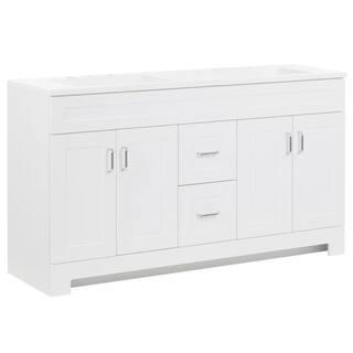 Glacier Bay Trudie 60.25 in. W x 18.75 in. D x 35 in. H Bath Vanity in White with White Cultured Marble Top TD60P2-WH