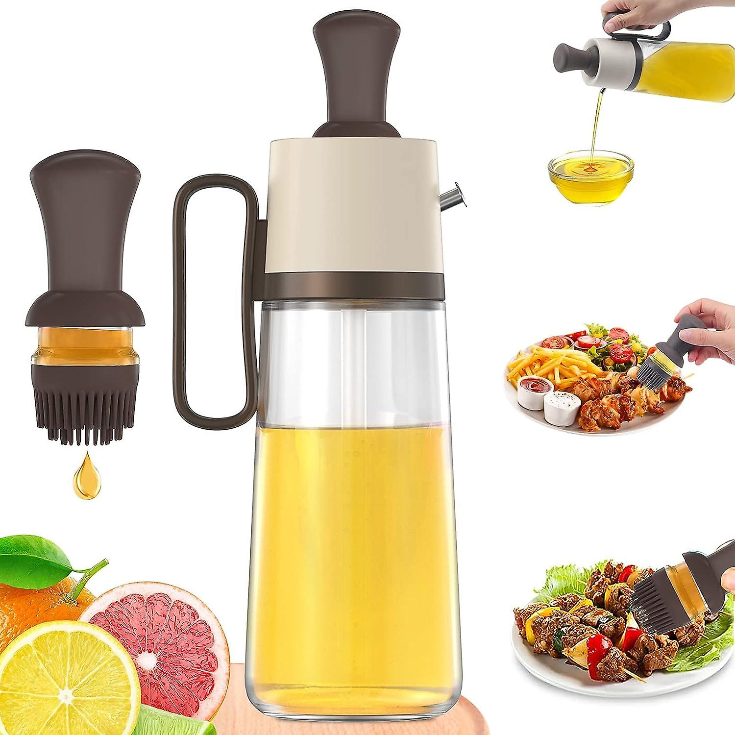 Oil Dispenser Bottle， 2 In 1 Glass Olive Oil Dispenser Dropper Bottle Cooking Oil Dispenser Container Bottle For Cooking， Barbecuing (l-brown)