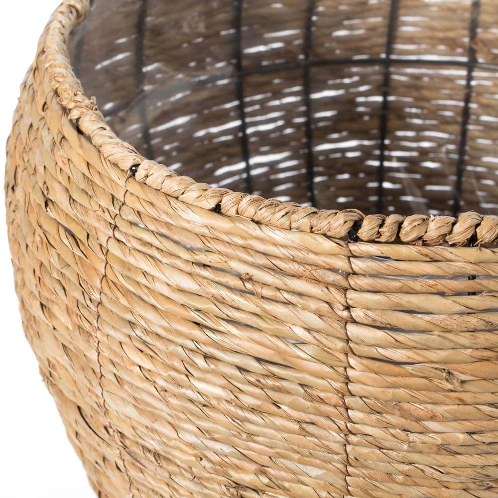 Vintiquewise Woven Cattail Leaf Round Flower Pot Planter Basket with Leak-Proof Plastic Lining (Set of 3) QI003832.3