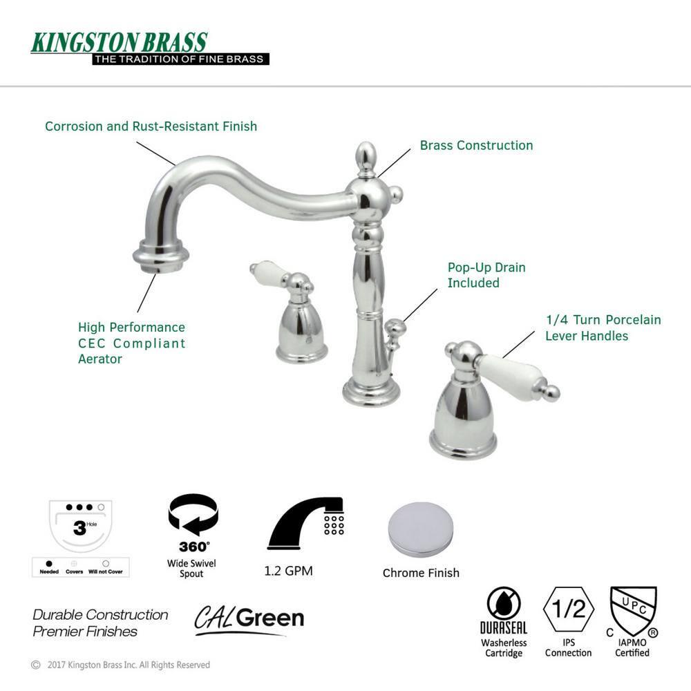 Kingston Brass Heritage 8 in Widespread 2Handle Bathroom Faucet in Chrome