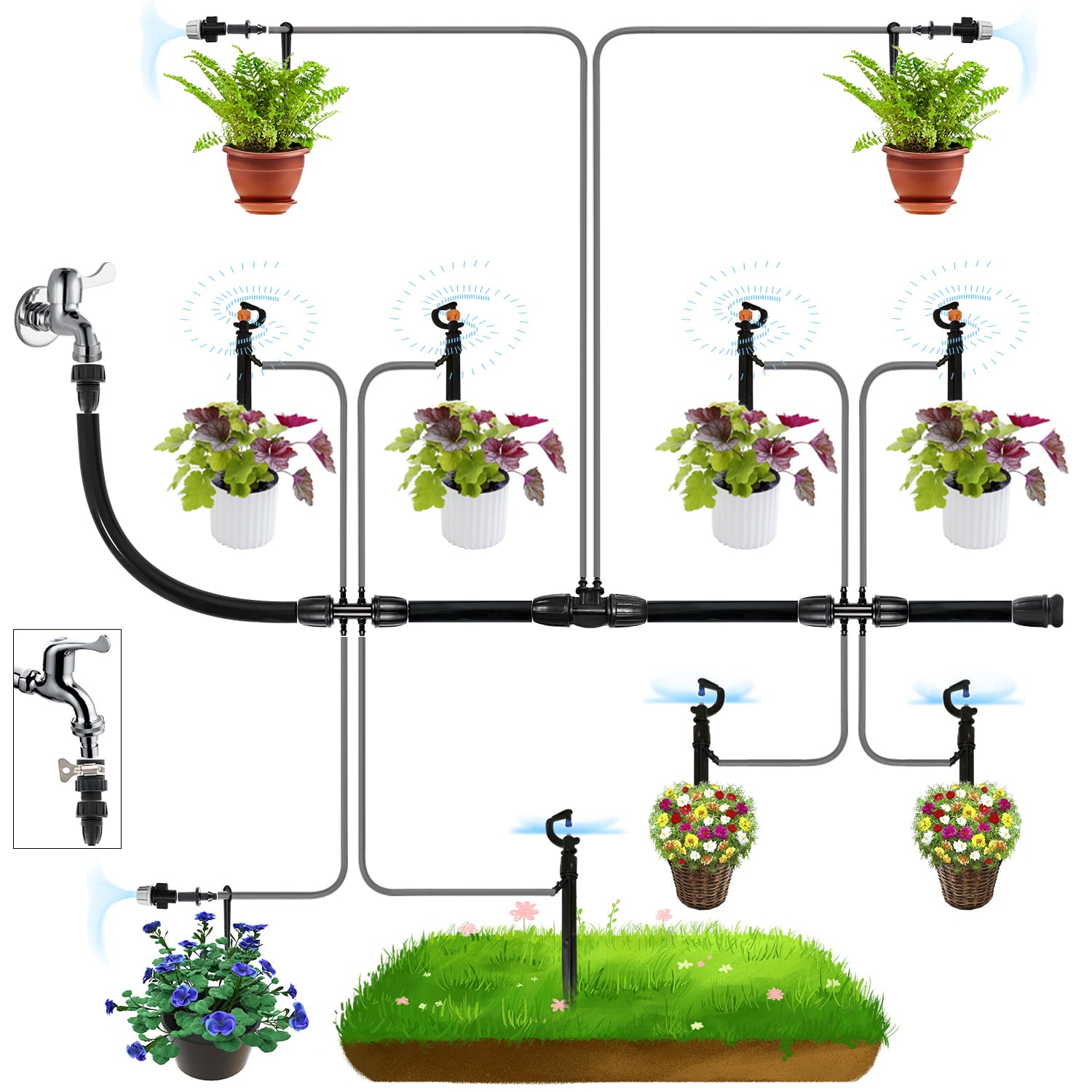 YINDUDU Micro Drip Irrigation Kit 108ft /33M Garden Irrigation System 1/4