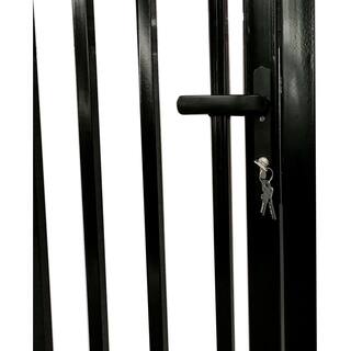 ALEKO Vienna Style 14 ft. x 7 ft. with Pedestrian Gate Black Steel Swing Dual Driveway Fence Gate DGP14VIENNA-HD